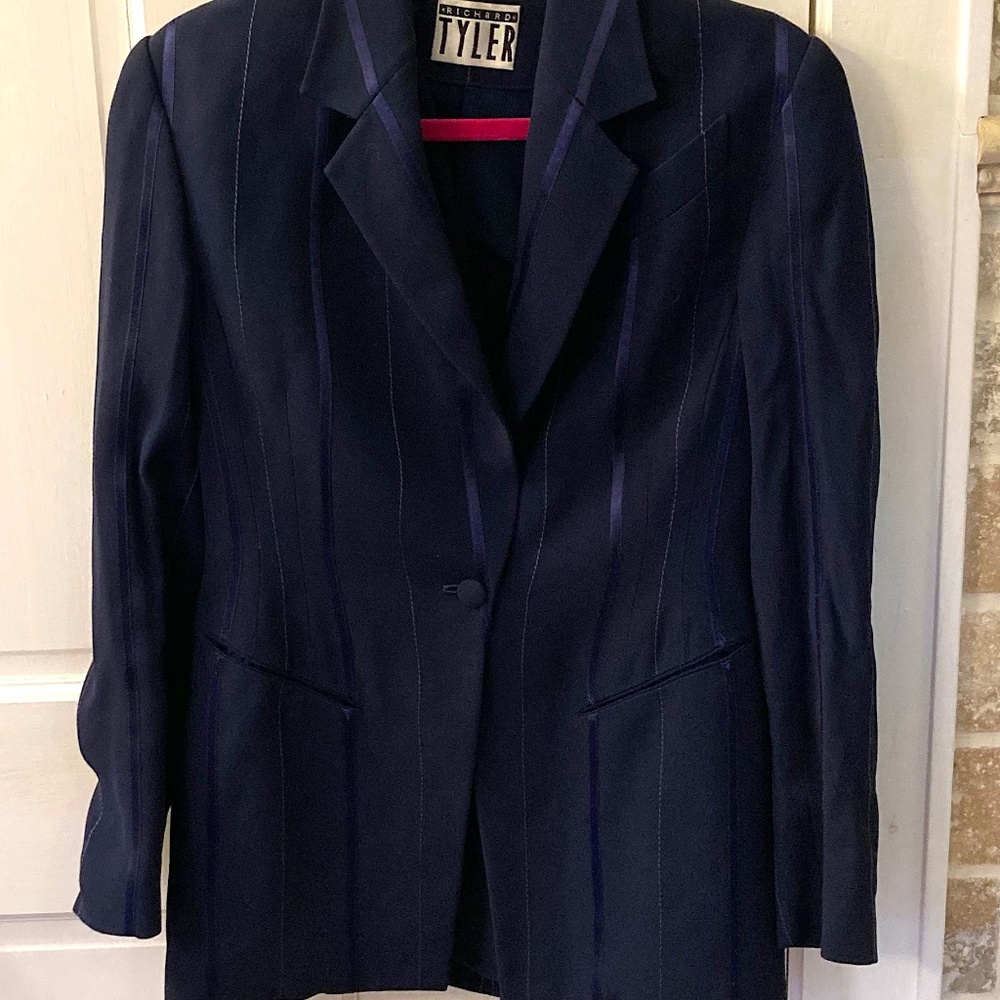 Gorgeous Richard Tyler Navy Blue Silk Blazer Sz 6